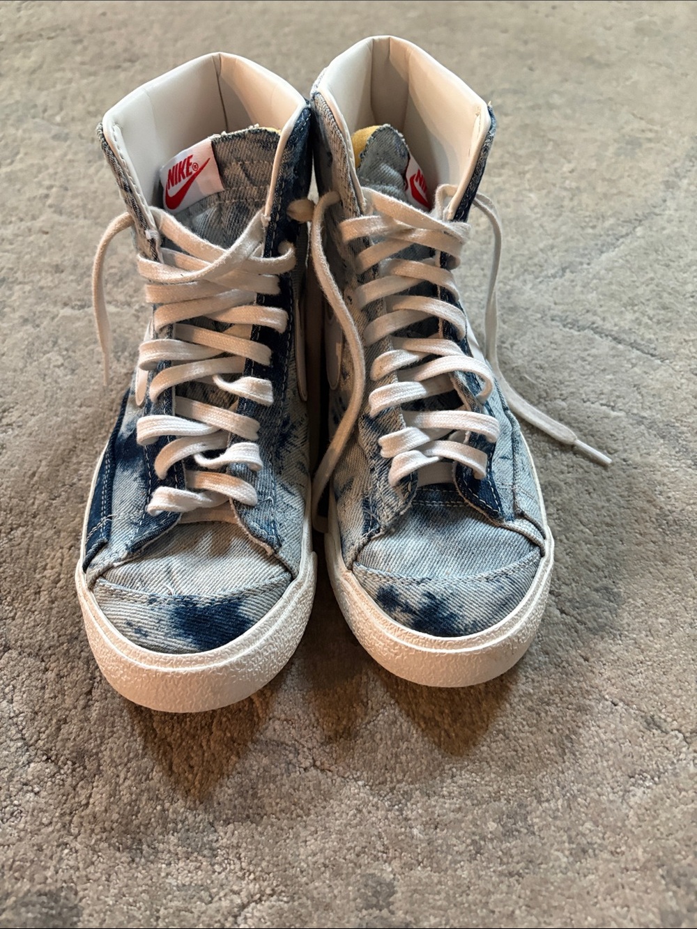 Nike Kids Denim-Style High-Top Sneakers in Blue and White